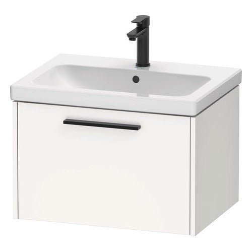 Duravit D - Code 1 Drawer Wall Hung Vanity Unit with Black Handle 634mm x 460mm - Matt White - DC46660BD180000 - TAP 'N' SHOWER