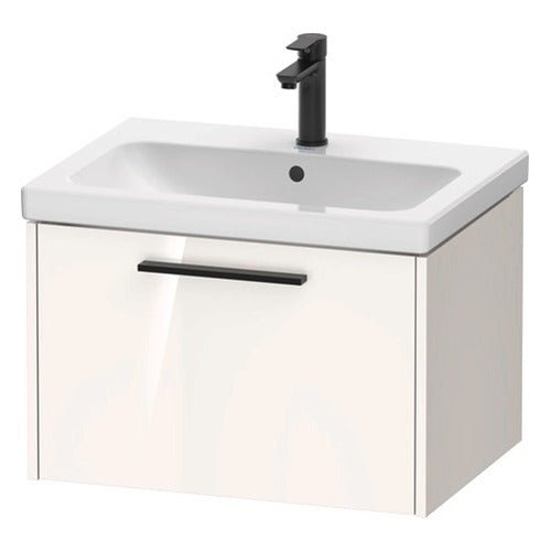 Duravit D - Code 1 Drawer Wall Hung Vanity Unit with Black Handle 634mm x 460mm - Gloss White - DC46660BD220000 - TAP 'N' SHOWER