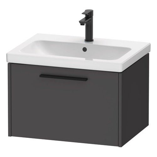 Duravit D - Code 1 Drawer Wall Hung Vanity Unit with Black Handle 634mm x 460mm - Matt Graphite - DC46660BD490000 - TAP 'N' SHOWER
