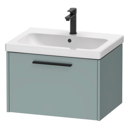 Duravit D - Code 1 Drawer Wall Hung Vanity Unit with Black Handle 634mm x 460mm - Fjord Green - DC46660BDHG0000 - TAP 'N' SHOWER