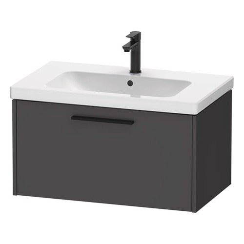 Duravit D - Code 1 Drawer Wall Hung Vanity Unit with Black Handle 784mm x 460mm - Matt Graphite - DC46670BD490000 - TAP 'N' SHOWER