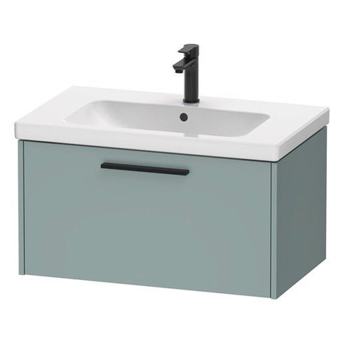 Duravit D - Code 1 Drawer Wall Hung Vanity Unit with Black Handle 784mm x 460mm - Fjord Green - DC46670BDHG0000 - TAP 'N' SHOWER