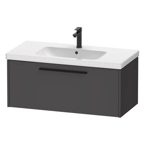 Duravit D - Code 1 Drawer Wall Hung Vanity Unit with Black Handle 984mm x 460mm - Matt Graphite - DC46680BD490000 - TAP 'N' SHOWER