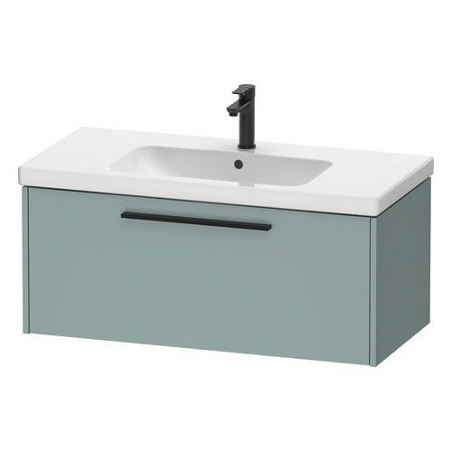 Duravit D - Code 1 Drawer Wall Hung Vanity Unit with Black Handle 984mm x 460mm - Fjord Green - DC46680BDHG0000 - TAP 'N' SHOWER