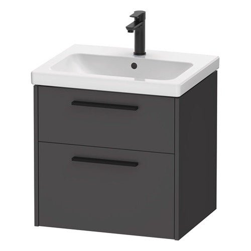 Duravit D - Code 2 Drawer Wall Hung Vanity Unit with Black Handle 584mm x 460mm - Matt Graphite - DC46700BD490000 - TAP 'N' SHOWER