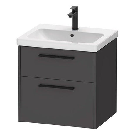 Duravit D - Code 2 Drawer Wall Hung Vanity Unit with Black Handle 584mm x 460mm - Matt Graphite - DC46700BD490000 - TAP 'N' SHOWER