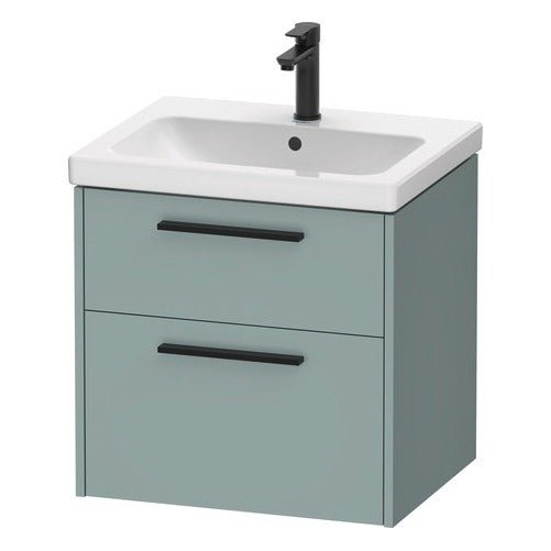 Duravit D - Code 2 Drawer Wall Hung Vanity Unit with Black Handle 584mm x 460mm - Fjord Green - DC46700BDHG0000 - TAP 'N' SHOWER