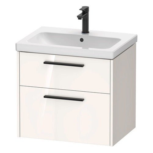 Duravit D - Code 2 Drawer Wall Hung Vanity Unit with Black Handle 634mm x 460mm - Gloss White - DC46710BD220000 - TAP 'N' SHOWER