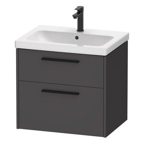 Duravit D - Code 2 Drawer Wall Hung Vanity Unit with Black Handle 634mm x 460mm - Matt Graphite - DC46710BD490000 - TAP 'N' SHOWER