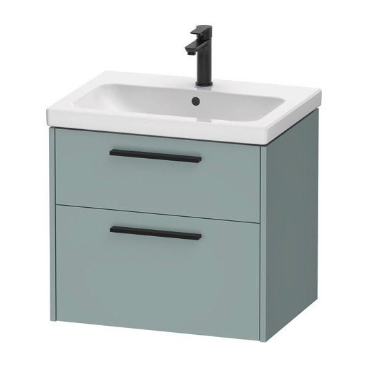 Duravit D - Code 2 Drawer Wall Hung Vanity Unit with Black Handle 634mm x 460mm - Fjord Green - DC46710BDHG0000 - TAP 'N' SHOWER