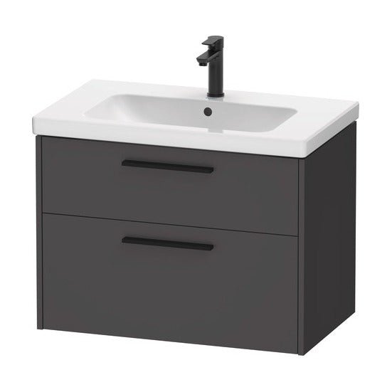 Duravit D - Code 784mm x 460mm 2 Drawer Wall Hung Vanity Unit with Black Handle - Matt Graphite - DC46720BD490000 - TAP 'N' SHOWER