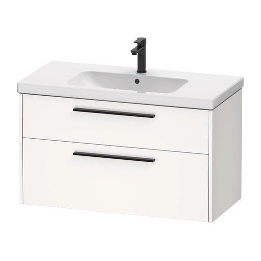 Duravit D - Code 2 Drawer Wall Hung Vanity Unit with Black Handle 984mm x 460mm - Matt White - DC46730BD180000 - TAP 'N' SHOWER