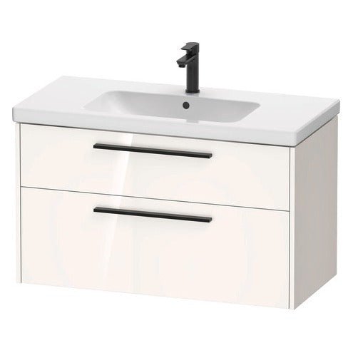 Duravit D - Code 2 Drawer Wall Hung Vanity Unit with Black Handle 984mm x 460mm - Gloss White - DC46730BD220000 - TAP 'N' SHOWER