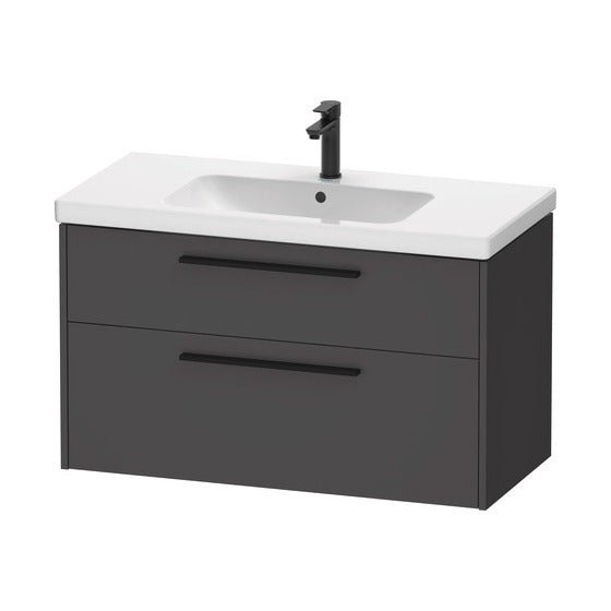 Duravit D - Code 2 Drawer Wall Hung Vanity Unit with Black Handle 984mm x 460mm - Matt Graphite - DC46730BD490000 - TAP 'N' SHOWER
