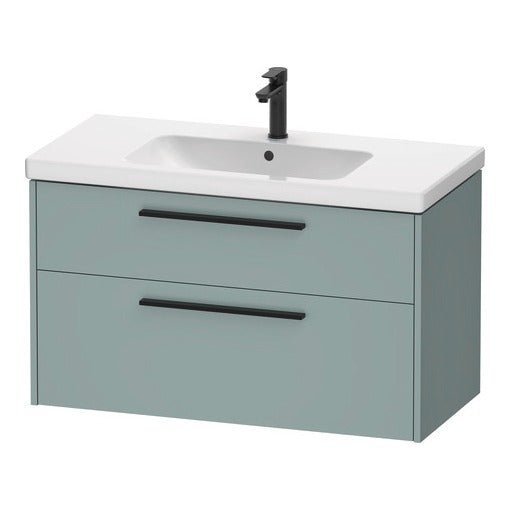 Duravit D - Code 2 Drawer Wall Hung Vanity Unit with Black Handle 984mm x 460mm - Fjord Green - DC46730BDHG0000 - TAP 'N' SHOWER
