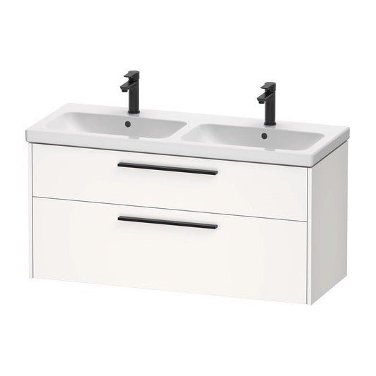 Duravit D - Code 2 Drawer Wall Hung Vanity Unit with Black Handle 1184mm x 460mm - Matt White - DC46740BD180000 - TAP 'N' SHOWER