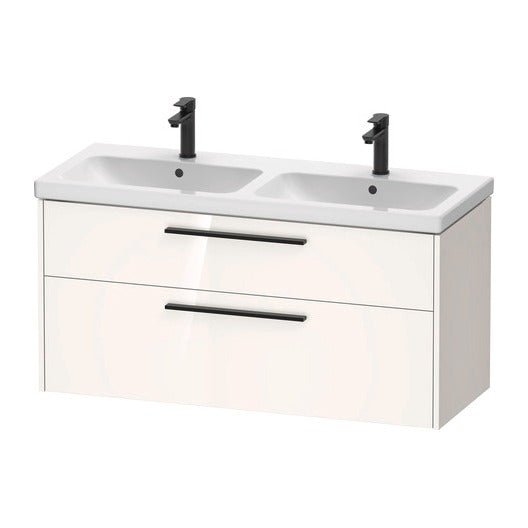 Duravit D - Code 2 Drawer Wall Hung Vanity Unit with Black Handle 1184mm x 460mm - Gloss White - DC46740BD220000 - TAP 'N' SHOWER