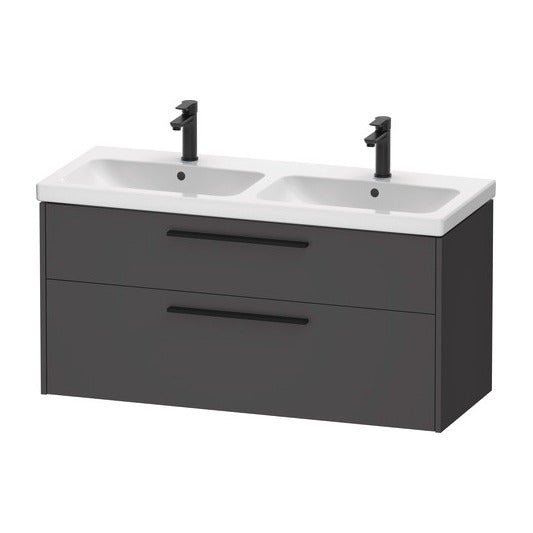 Duravit D - Code 2 Drawer Wall Hung Vanity Unit with Black Handle 1184mm x 460mm - Matt Graphite - DC46740BD490000 - TAP 'N' SHOWER