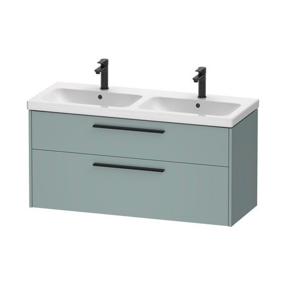 Duravit D - Code 2 Drawer Wall Hung Vanity Unit with Black Handle 1184mm x 460mm - Fjord Green - DC46740BDHG0000 - TAP 'N' SHOWER