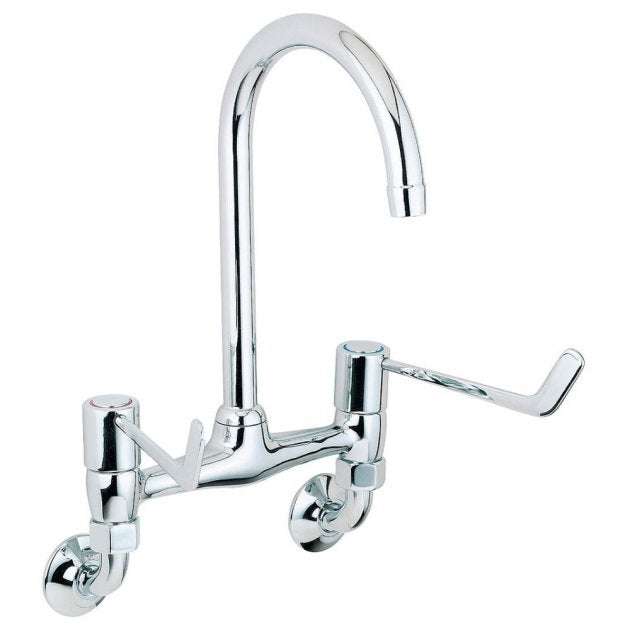 Deva Modern Wall Mounted Kitchen Sink Mixer Tap with 6 Inch Lever Handles - Chrome - DLV305WM - TAP 'N' SHOWER