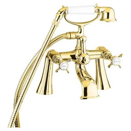 Deva Coronation Traditional Pillar Mounted Bath Shower Mixer Tap Gold - CR23501