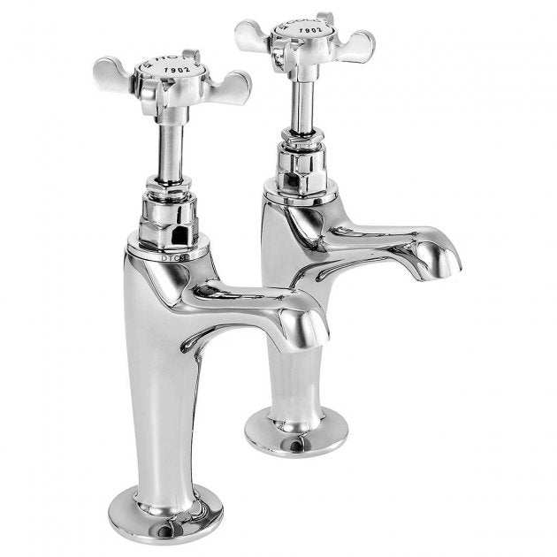 Deva Coronation Traditional Pillar Mounted High Neck Kitchen Sink Taps Pair - Chrome - CR27A - TAP 'N' SHOWER