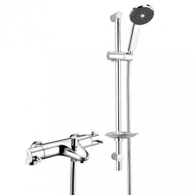 Deva Satinjet Slider Rail Kit with Thermostatic Bath Shower Mixer - Chrome - TLVBSM2B