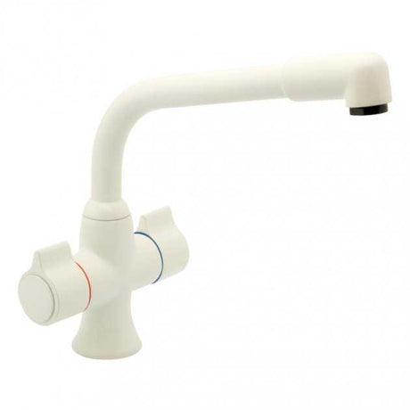 Deva Sauris Modern Mono Kitchen Sink Mixer Tap in white with dual lever design and durable construction