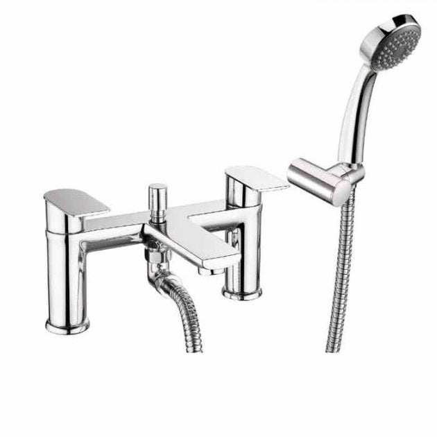 Deva Zonos Pillar modern chrome bath shower mixer tap with handheld showerhead and dual lever design