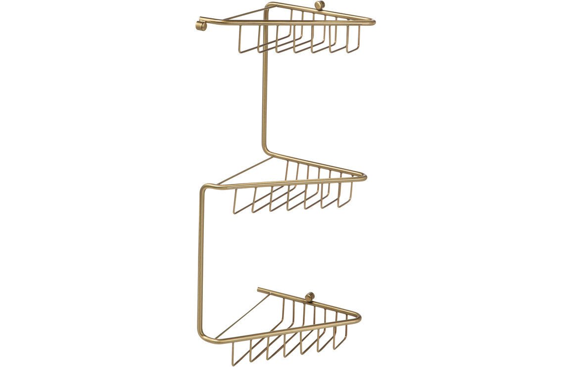 Prystine Blink 3 - Tier Corner Shower Storage - Brushed Brass - PRIS105488 - TAP 'N' SHOWER