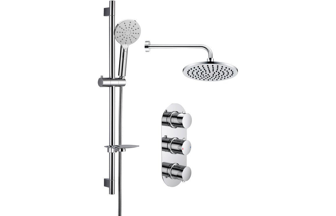 Round Thermostatic Shower Valve With Fixed & Adjustable Head - Chrome - Prystine Salinas - TAP 'N' SHOWER