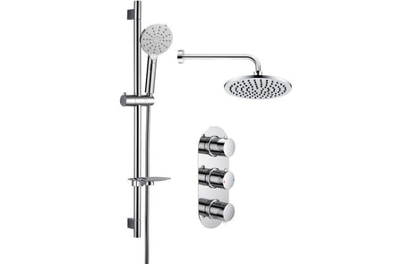 Round Thermostatic Shower Valve With Fixed & Adjustable Head - Chrome - Prystine Salinas - TAP 'N' SHOWER