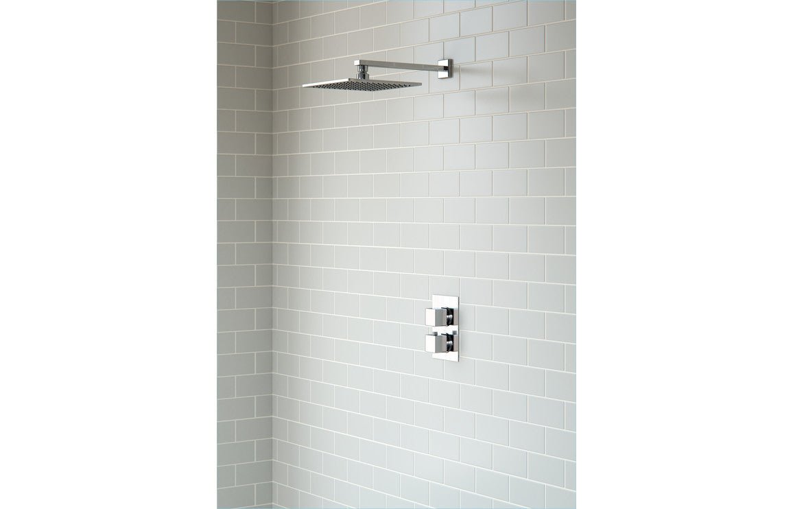 Square Thermostatic Shower Valve With Fixed Head Concealed - Chrome - Prystine Paterson - TAP 'N' SHOWER