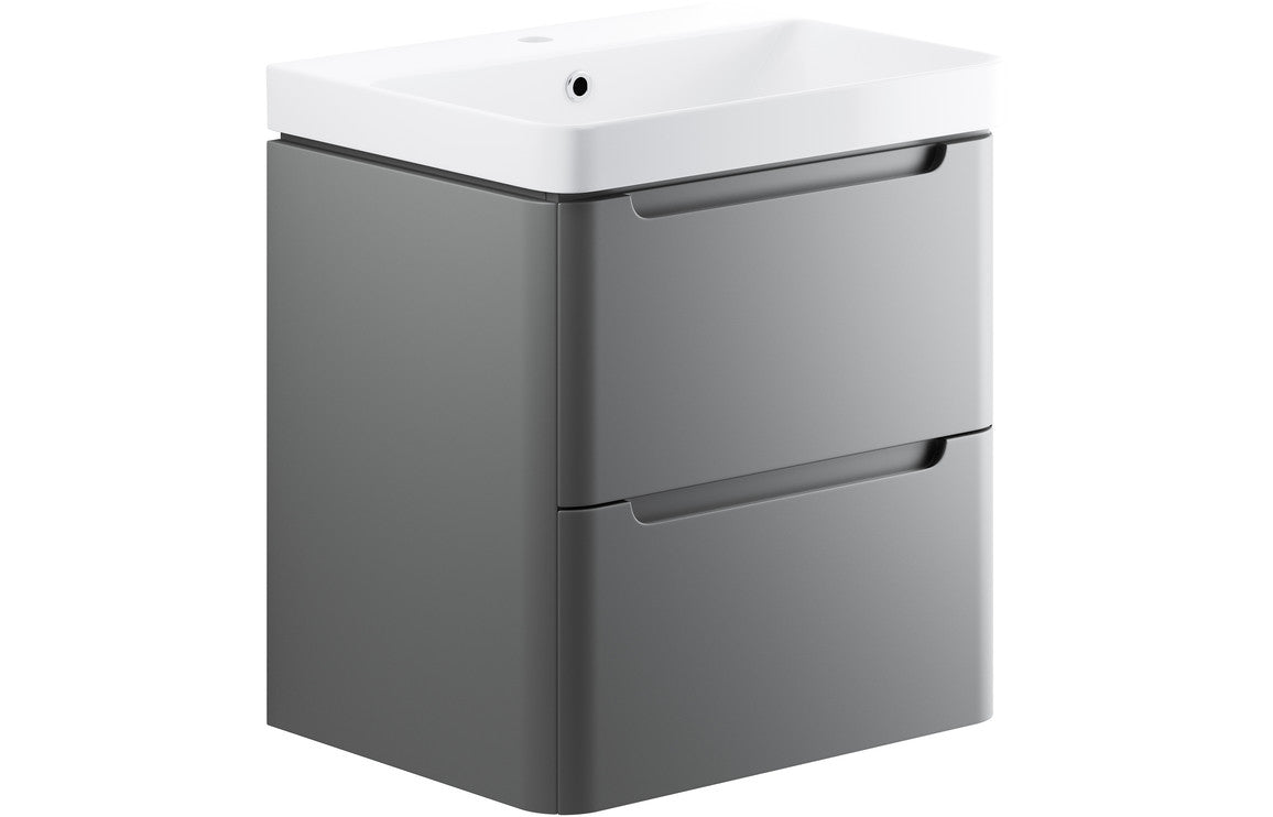 Prystine Orange 2 Drawer Wall Hung Basin Unit 600mm - Matt Grey - PRIS96043 - TAP 'N' SHOWER