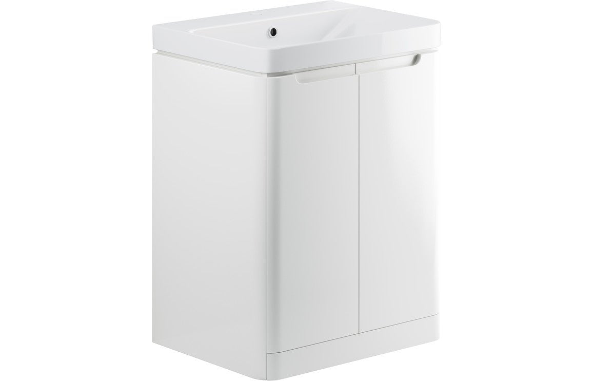 Prystine Orange 2 Door Floor Standing Basin Unit 600mm - White Gloss - PRIS96045 - TAP 'N' SHOWER