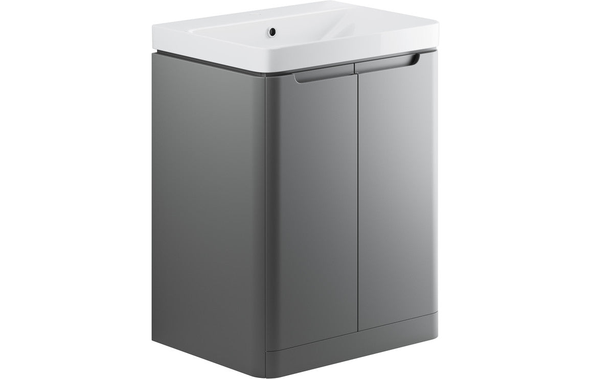 Prystine Orange 2 Door Floor Standing Basin Unit 600mm - Matt Grey - PRIS96046 - TAP 'N' SHOWER