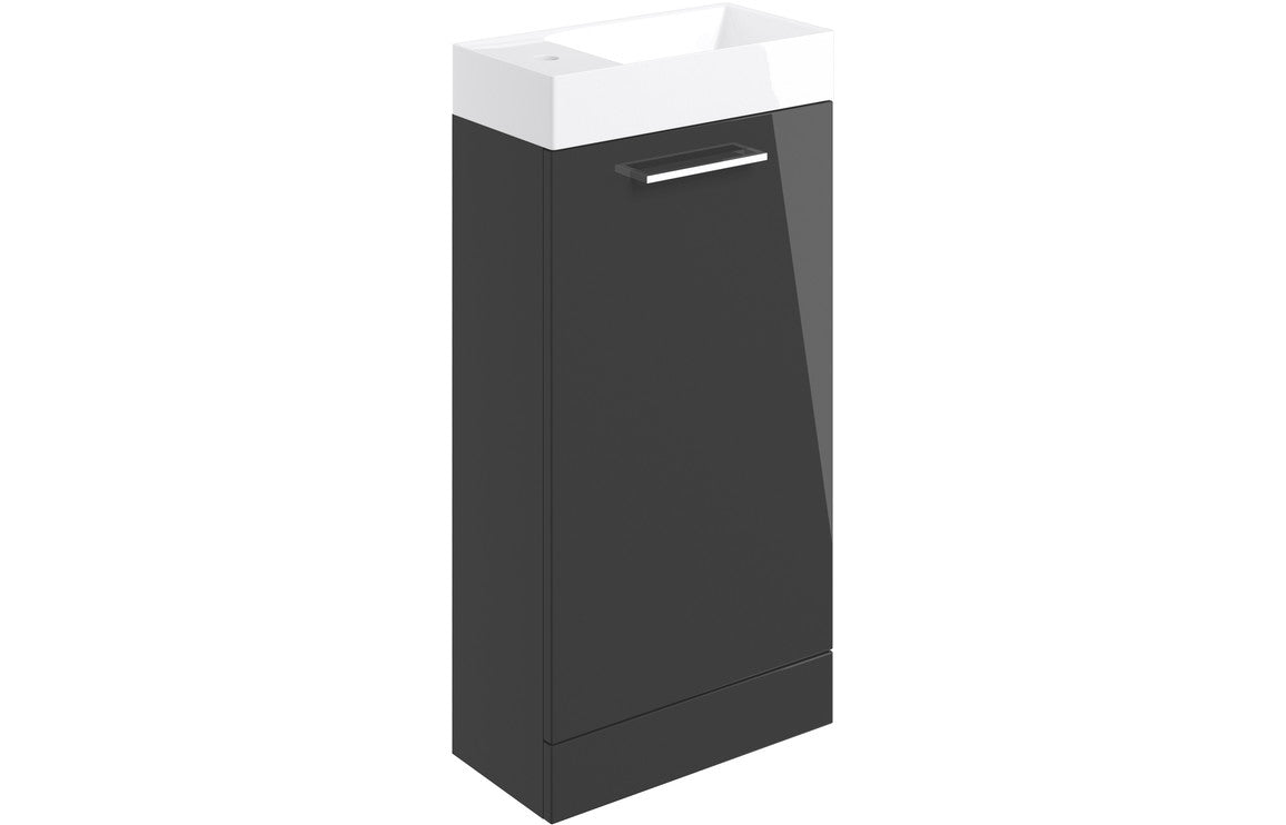 Prystine Gainesville Floor Standing 1 Door Basin Unit w/Basin 410mm - Anthracite Gloss - PRIS103316 - TAP 'N' SHOWER