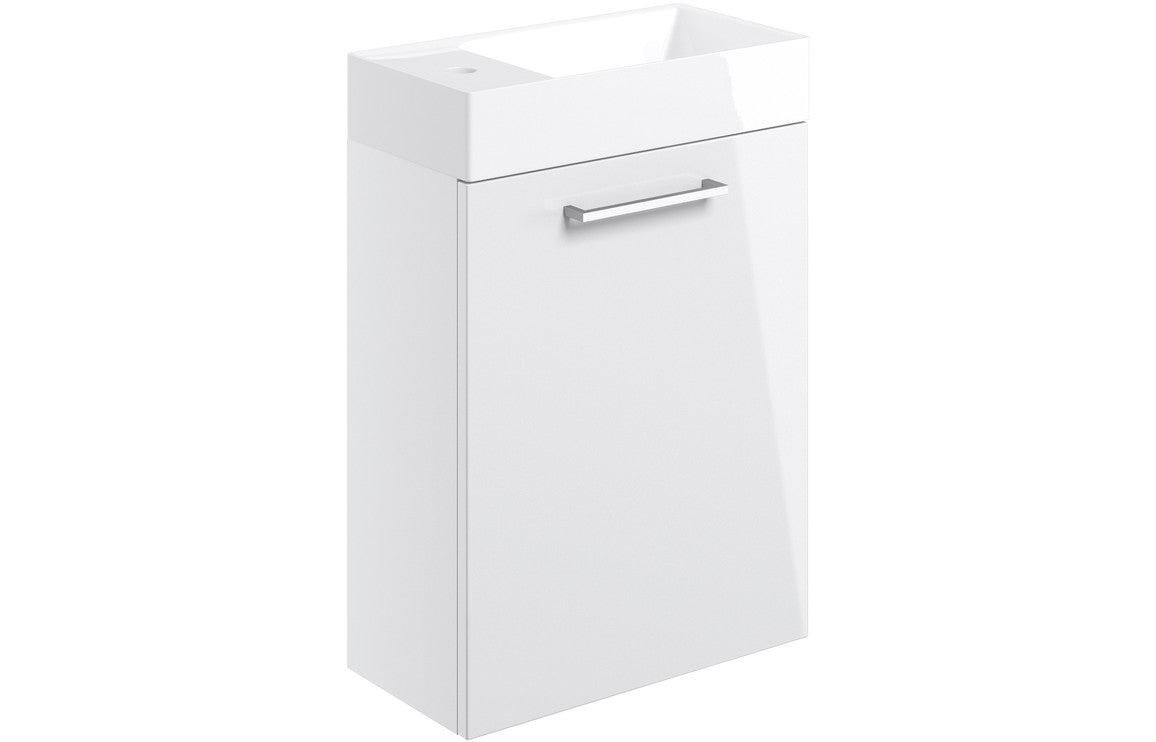 Prystine Gainesville Wall Hung 1 Door Basin Unit w/Basin 410mm - White Gloss - PRIS103317 - TAP 'N' SHOWER
