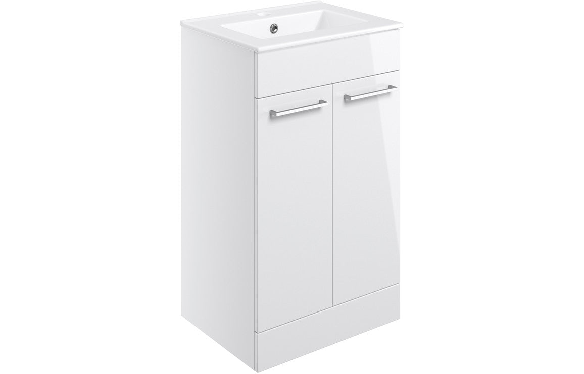 Prystine Gainesville Floor Standing 2 Door Basin Unit w/Basin 510mm - White Gloss - PRIS103320 - TAP 'N' SHOWER