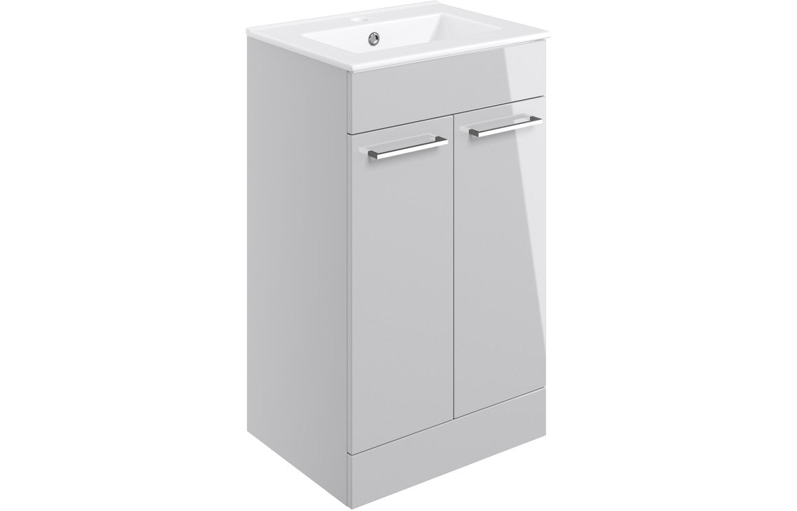 Prystine Gainesville Floor Standing 2 Door Basin Unit w/Basin 510mm - Grey Gloss - PRIS103321 - TAP 'N' SHOWER