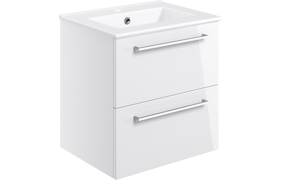 Prystine Gainesville Wall Hung 2 Drawer Basin Unit w/Basin 510mm - White Gloss - PRIS103323 - TAP 'N' SHOWER