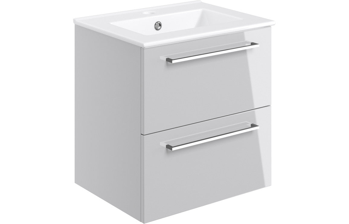 Prystine Gainesville Wall Hung 2 Drawer Basin Unit w/Basin 510mm - Grey Gloss - PRIS103324 - TAP 'N' SHOWER