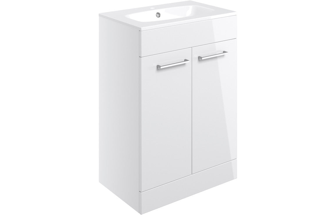 Prystine Gainesville Floor Standing 2 Door Basin Unit w/Basin 610mm - White Gloss - PRIS103326 - TAP 'N' SHOWER