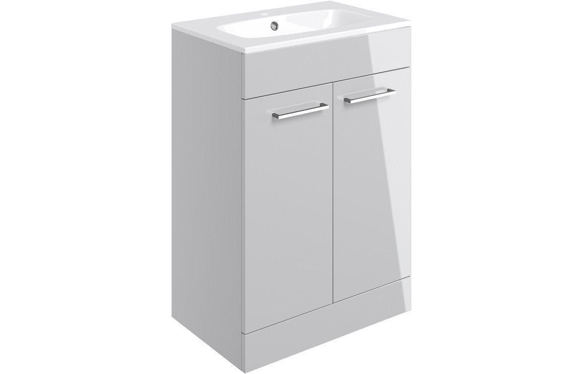 Prystine Gainesville Floor Standing 2 Door Basin Unit w/Basin 610mm - Grey Gloss - PRIS103327 - TAP 'N' SHOWER