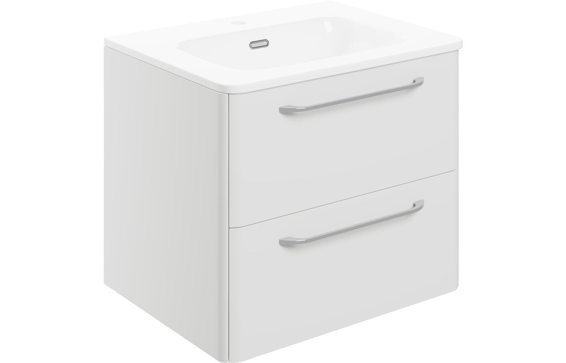 Prystine Victorville 2 Drawer Wall Unit & Basin 610mm - White Gloss - PRIS104093 - TAP 'N' SHOWER