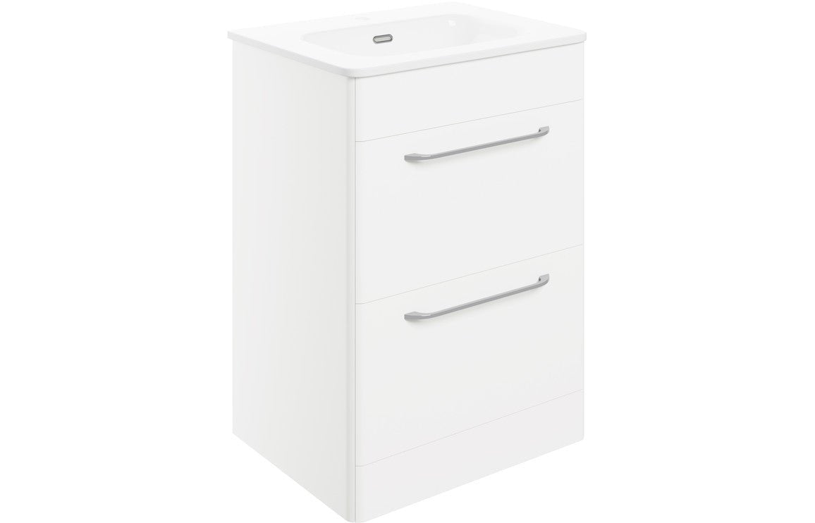 Prystine Victorville 2 Drawer Floor Unit & Basin 610mm - White Gloss - PRIS104095 - TAP 'N' SHOWER