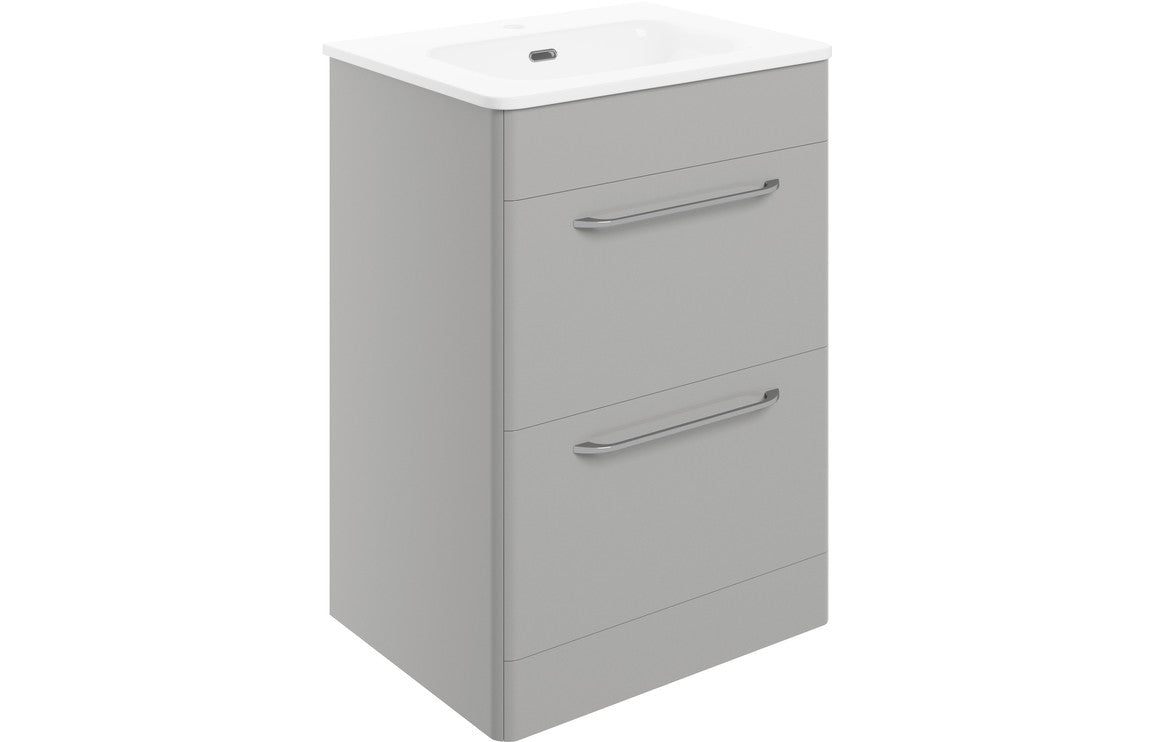 Prystine Victorville 2 Drawer Floor Unit & Basin 610mm - Grey Gloss - PRIS104096 - TAP 'N' SHOWER