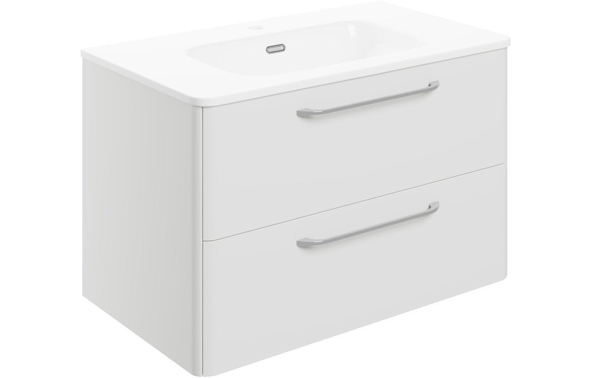 Prystine Victorville 2 Drawer Wall Unit & Basin 810mm - White Gloss - PRIS104097 - TAP 'N' SHOWER