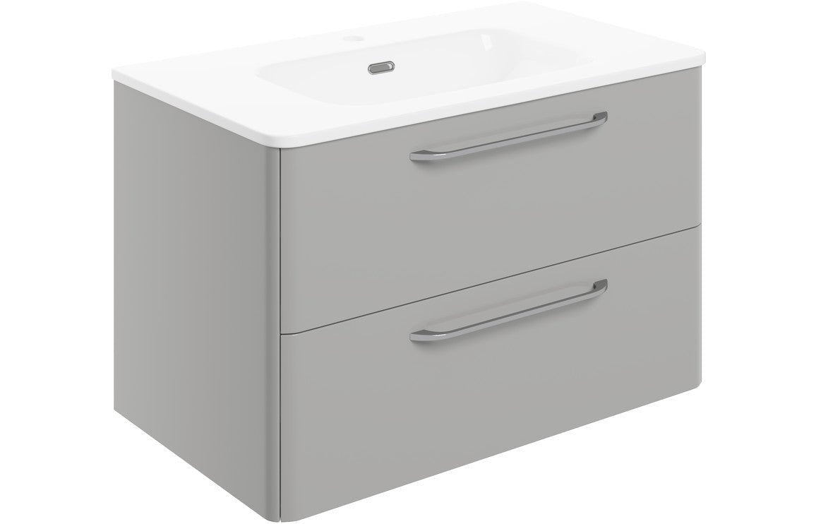 Prystine Victorville 2 Drawer Wall Unit & Basin 810mm - Grey Gloss - PRIS104098 - TAP 'N' SHOWER