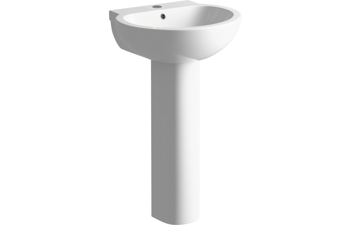 Prystine Jackson 1 Tap Hole Basin & Full Pedestal 535mm - White - PRIS1756 - TAP 'N' SHOWER